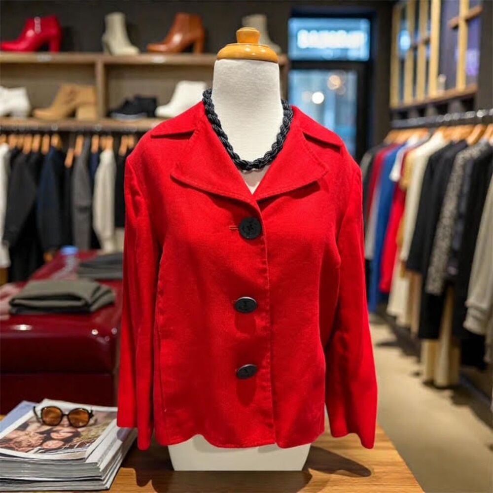 Lauren Ralph‎ Lauren Womens Linen Blazer Red Large Classic Workwear Y2K L